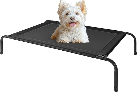 HealSmart Cooling Elevated Dog Bed Outdoor Raised Portable Dog Cot Beds No-Slip Feet Durable Portable Pet Hammock Bed, 42x25.5x8 Inch, Black