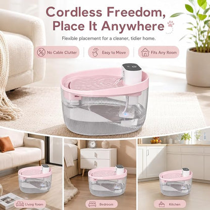 74oz/2.2L Cordless Cat Water Fountain, 5000mAh Battery Operated | 3 Smart Modes, with Motion Sensor, Ultra-Quiet, Pet Drinking Dispenser with LED Light, Wireless Fountain for Cats, Dogs