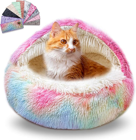 FORMYCATIE Cat Beds for Indoor Cats,Cat Cave for Puppy and Kitty,Calming Small Dog Bed for Small Dogs with Cover Cave,Cozy Warming Fluffy Washable Anti-Slip Pet Sleeping Bag(20 * 20inch,Dazzle)