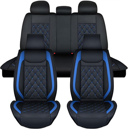 Nilight 5 Car Seat Covers Waterproof Faux Leather Cushions Anti-Slip Universal Fit for 5 Passenger Cars Kia Civic Corolla Hyundai Honda Camry CR-V RAV4 Fusion SUV Truck (Full Set, Black-Blue)