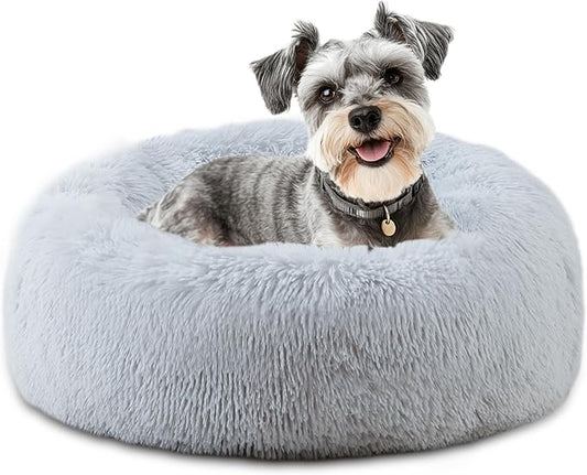 ELSKER&HOME Calming Dog & Cat Bed,Donut Washable Warming Soft Round 23 inches Dog Beds for Small Dogs,Anti-Anxiety Fluffy Plush Cushion Bed Fits up to 25 lbs Pets