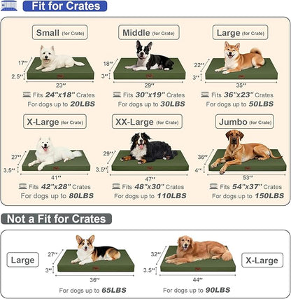 Outdoor Dog Bed for Small Dogs, Waterproof Dog Crate Bed for Medium Dogs Cats, Orthopedic Egg Crate Foam Pet Bed with Washable Removable Oxford Cover, Amy Green