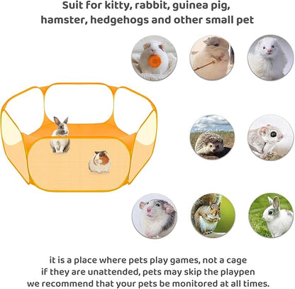 Amakunft Small Animal Playpen, Pop-Up Portable Play Yard for Guinea Pigs, Rabbits, Hamsters, Hedgehogs, Foldable Exercise Fence with Breathable Mesh for Indoor Outdoor Use