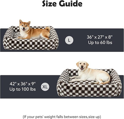 JOEJOY Small Dog Bed for Small Dogs, Removable Washable Cover Orthopedic Soft Faux Rabbit Fur Pet Bed, Anti-Slip Fluffy Plush Puppy Bed, 20"x19"x6", Checkered, Brown