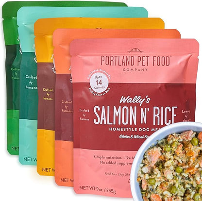 Portland Pet Food Company Fresh Dog Food Pouches - Human-Grade Topper Mix-Ins & Wet Pet Meals - Small & Large Breed Puppy & Senior Dogs - Gluten-Free Limited Ingredient Meal Toppers - 5 Pack Variety