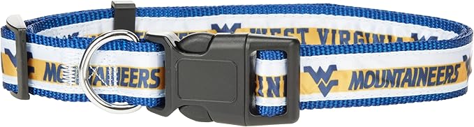 Pets First Collegiate PET Collar New Version West Virginia Mountaineers Dog Collar, Size Large. Best Sports Team Color for Dogs & Cats. A Shiny & Colorful Dog & Cat Collar Licensed by The NCAA