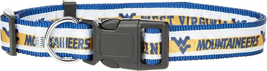 Pets First Collegiate PET Collar New Version West Virginia Mountaineers Dog Collar, Size Large. Best Sports Team Color for Dogs & Cats. A Shiny & Colorful Dog & Cat Collar Licensed by The NCAA