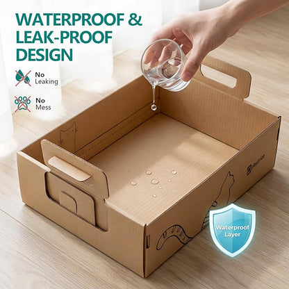 6-Pack Large Disposable Cat Litter Box, Recyclable Cardboard, Waterproof & Leak-Resistant, Portable for Travel, Temporary and Home Use
