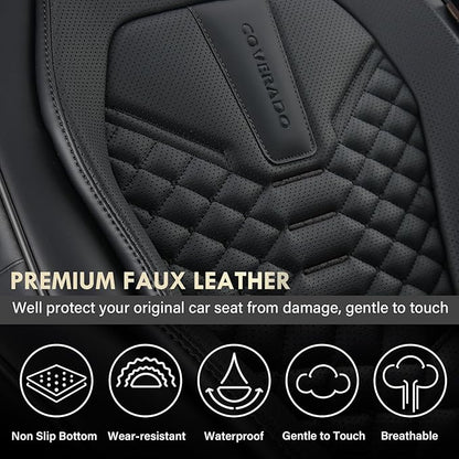 Coverado Leather Seat Covers, Car Seat Covers Full Set, Black Seat Covers for Cars, Car Seat Protector Waterproof, Car Seat Covers Front Seats and Back Universal Fit for Most Cars