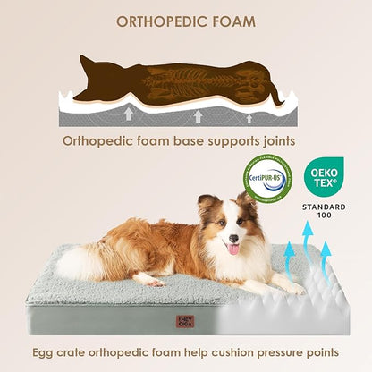 EHEYCIGA Orthopedic XXL Dog Beds for Jumbo Dogs with Removable Washable Cover for Crate, Greyish Green, 47x29