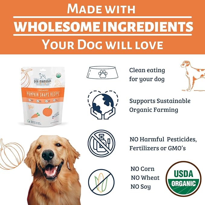 Dog Mamma's Organic Pumpkin Snaps Recipe - Certified Organic Dog Treats 6 oz