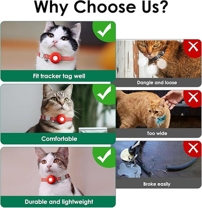 Cat Tracker, GPS Tracker Compatible with Apple Find My App(Only iOS), Waterproof Cat Trackers Collar with Bell and Safety Elastic Buckle, No Monthly Fee Pet Tracker for Vehicles,Pets,Kids,Smart Alerts