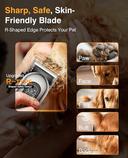 Dog Clippers for Grooming, Dog Grooming Kit for Heavy Thick Hair, Low Noise Cordless Pet Hair Trimmer with Stainless Steel Blade, Professional Rechargeable Hair Trimmer for Dogs and Cats New