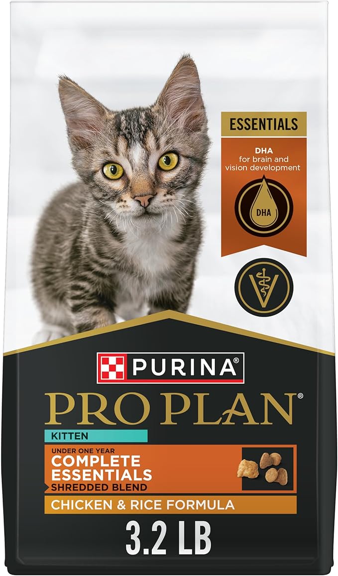 Purina Pro Plan Kitten Dry Food Complete Essentials Shredded Blend Chicken and Rice Formula - 3.2 lb. Bag