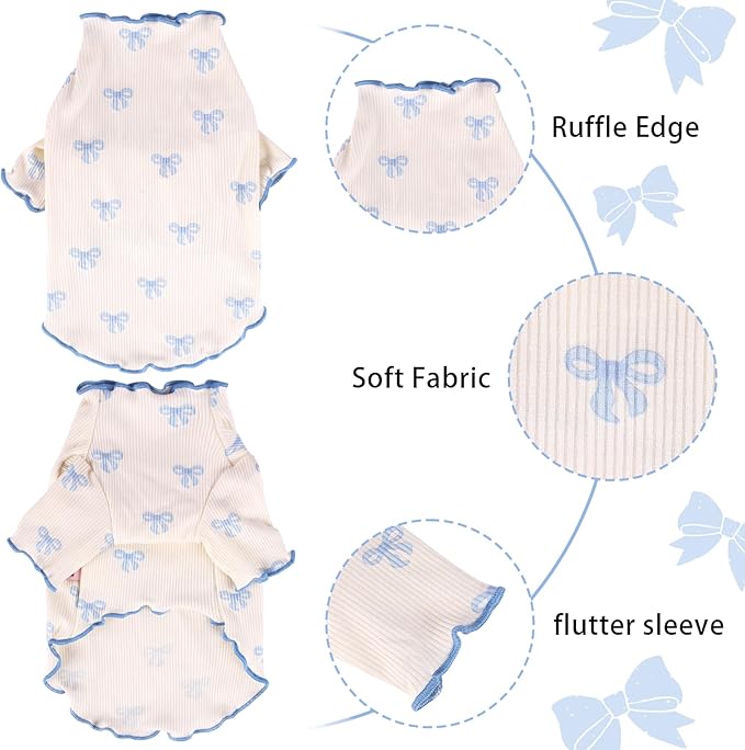 Small Dog Clothes Extra Small Dogs Spring Summer Dress Cute Soft and Breathable Outfits for Female Chihuahua Shih Tzu Yorkshire Puppy Cats (Blue, Medium)