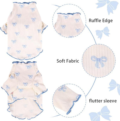 Small Dog Clothes Extra Small Dogs Spring Summer Dress Cute Soft and Breathable Outfits for Female Chihuahua Shih Tzu Yorkshire Puppy Cats (Blue, X-Small)