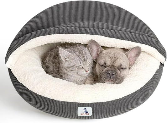 Cat Cave Bed for Indoor Cats, Hooded Cat Bed Covered Cat Bed Cave, Round Cat Cave Cute Kitty Bed, Washable Cat Bed for Cats & Small Dogs, Cat Beds with Cover Cozy Sleeping Nest, 23" Grey