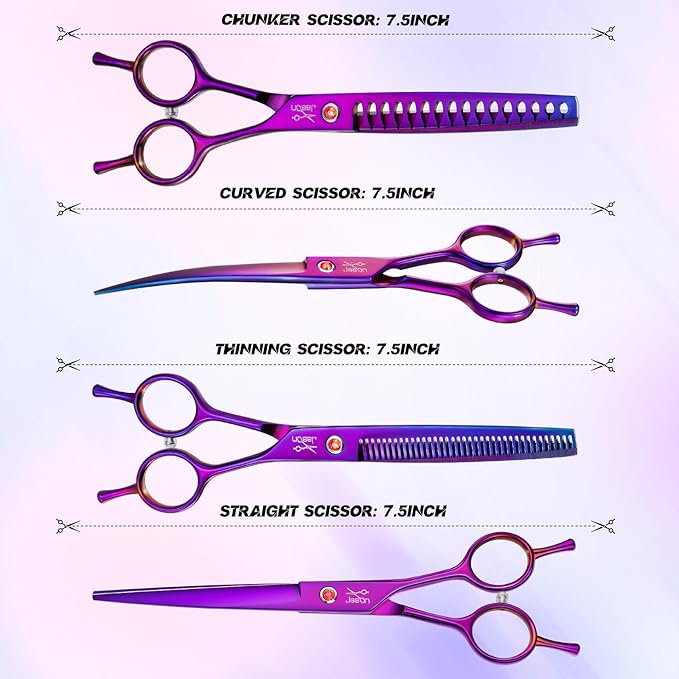 JASON Dog Grooming Scissors Kit, Professional 6 in 1 Dog Scissors Sharp Shears Set - Straight, Thinning, Chunker, Curved Shears and Comb for Long Short Hair for Dog Cat Pet Christmas Gift