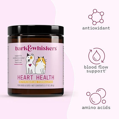 Bark & Whiskers Heart Health - Cardiovascular Support - Taurine - L-Carnitine - Organic Cheddar Base - for Dogs & Cats - 3.17 oz (90 Scoops)