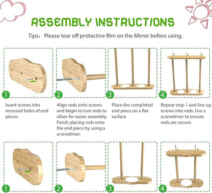 Bamboo Chick Perch with Mirror and Mini Roosting Bar Set for coop and brooder(2 Pack), Training Perch for Large Bird, Hens, Parrots, Macaw, Easy to Assemble and Clean,Fun Toys for Chicken