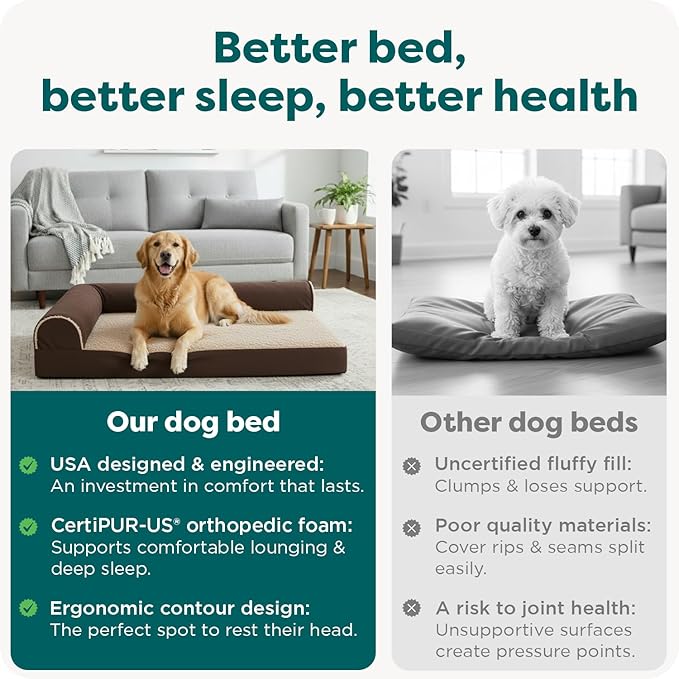 Furhaven Orthopedic Dog Bed for Large Dogs w/ Removable Bolsters & Washable Cover, For Dogs Up to 95 lbs - Plush & Almond Print L Shaped Chaise - Blue Almonds, Jumbo/XL