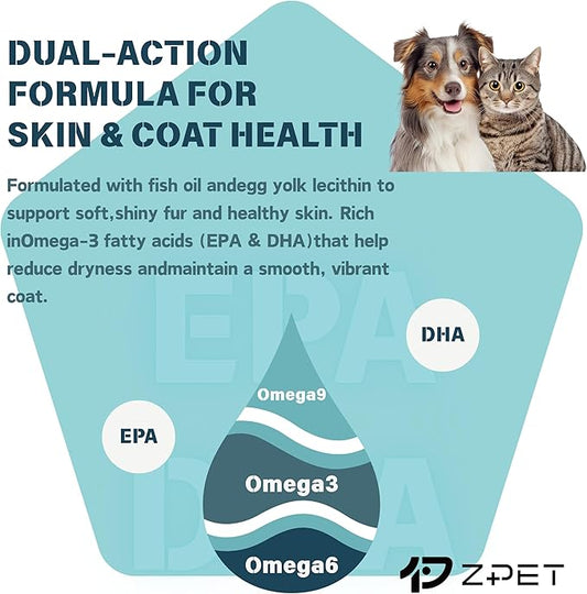 ZPET Skin & Coat Soft Chews for Dogs & Cats – Omega-3 Fish Oil & Lecithin Supplement, Supports Healthy Skin, Shiny Coat & Shedding Control, 150g