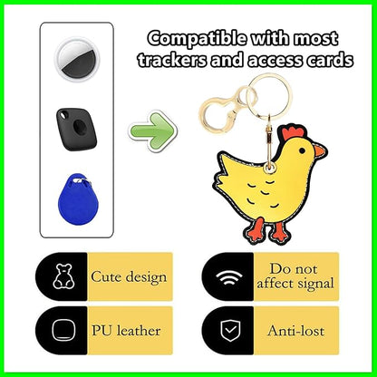 Leather Airtag Keychain Case Holder,Cute Protective Apple Air Tag Cover with Key Ring,Anti-Scratch Hidden Finder GPS Tracker Case for Wallet Keys,Bag,Pets,Backpack(ChickB)
