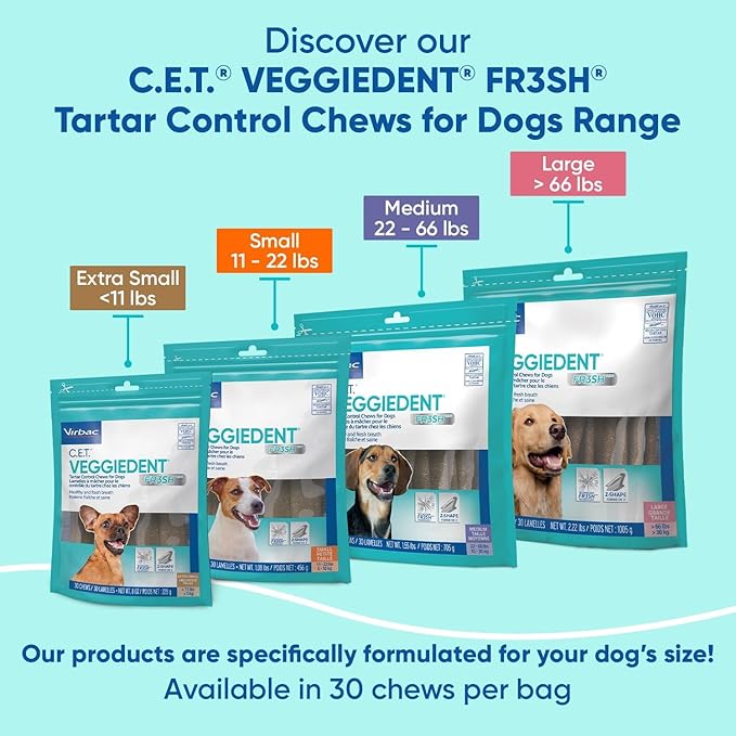 Virbac C.E.T. VEGGIEDENT FR3SH Tartar Control Chews for Dogs, Extra Small, 8 oz, (Pack of 2)