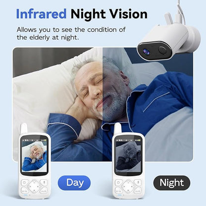 Room Monitors for Elderly Monitor with Camera And Audio, 2-Way Talk Baby Monitors for Elderly, Med Reminder and Temp Sensor Senior Monitor for Adult, No Wifi/App Caregivers Cameras for Senior