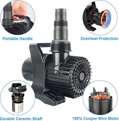 OYO WATER Outdoor Extra Large 13800gph-1100W 32.8FT Pond Water-fall & Kio Fish Fountain-s& Garden Pump Submersible IPX8:Long 32.8FT Cord Smart-er&Quieter Duck&Yard&Patio Ponds Pumps,1 Barrier Pump Bag