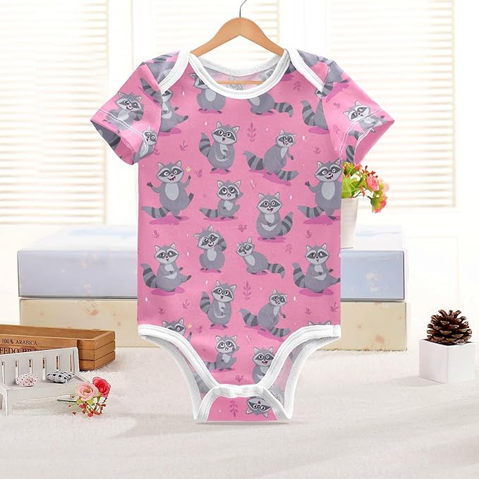Bright Emotions Raccoons Baby Short Sleeve Bodysuits Romper Unisex Infant Outfit Wrapping Clothes for Boy Girl kids 3M