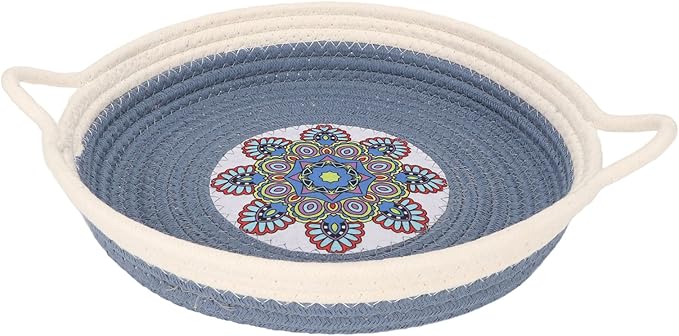 Cotton Rope Woven Cat Bed Simple Hand Woven Double Sided Cat Bed Basket for All Seasons(Dusty Blue)