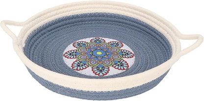 Cotton Rope Woven Cat Bed Simple Hand Woven Double Sided Cat Bed Basket for All Seasons(Dusty Blue)