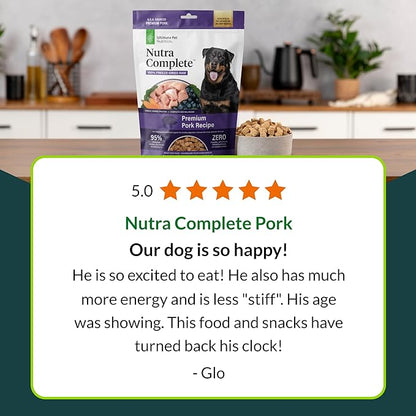 ULTIMATE PET NUTRITION Nutra Complete Freeze Dried Raw Dog Food, Veterinarian Formulated with Antioxidants, Prebiotics & Amino Acids (3 Pound, Pork)