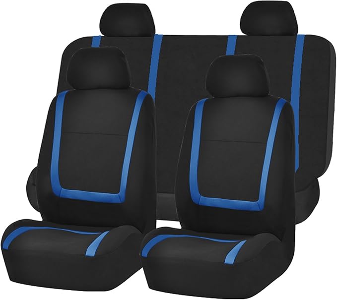 FH Group Car Seat Covers Full Set Cloth - Universal Fit Automotive Seat Covers, Low Back Front Seat Covers, Solid Back Seat Cover, Washable Car Seat Cover for SUV, Sedan and Van Blue