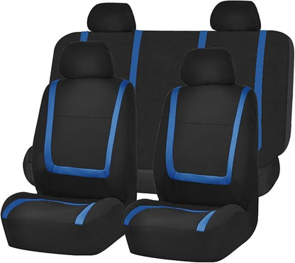 FH Group Car Seat Covers Full Set Cloth - Universal Fit Automotive Seat Covers, Low Back Front Seat Covers, Solid Back Seat Cover, Washable Car Seat Cover for SUV, Sedan and Van Blue