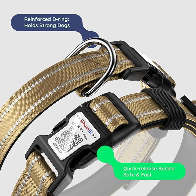 Airtag Dog Collar, Reflective Ultra-Durable Nylon Padded with QR Buckle & IP68 Waterproof Air Tag Holder Compatible for Apple AirTag, Comfortable for Small Medium Large Dogs (Brown, XS)