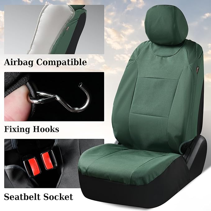 Coverado Front Seat Covers, Waterproof Oxford Seat Protector for Car Seat Cushions for Kids & Dogs, Compatible with 2015-2026 Ford F150 & 2017-2026 Ford F250 F350 F450 (Green, 2PCS)