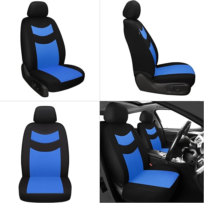 Universal Car Seat Covers for Front Seats, Cloth Front Car Seat Cover, Easy to Install, Breathable and Washable Universal Interior Covers for Auto, SUV, Sedan, Van, Airbag Compatible, Black & Blue