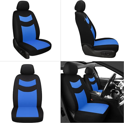 Universal Car Seat Covers for Front Seats, Cloth Front Car Seat Cover, Easy to Install, Breathable and Washable Universal Interior Covers for Auto, SUV, Sedan, Van, Airbag Compatible, Black & Blue