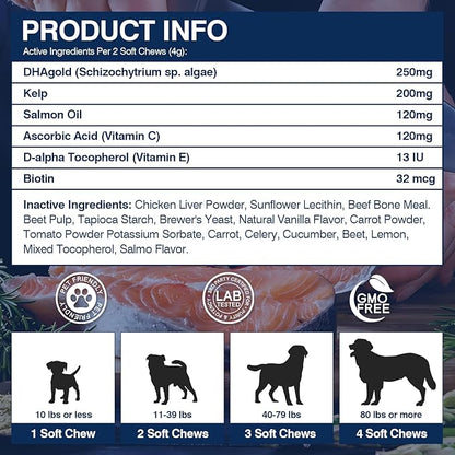 Omega 3 Skin and Coat Supplement for Dogs 200 Chews Dog Fish Oil Supplements with EPA & DHA Fatty Acids Dry Skin Relief for Dogs Shedding Allergy Itching Promotes Heart Hip Joint Health Bacon Flavor