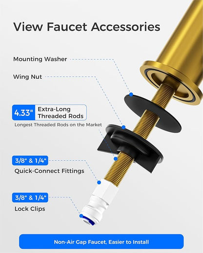 Waterdrop G2FCT-Gold Reverse Osmosis Water Filter Faucet, Brushed Gold | Water Faucet for Kitchen Bar Sink, NSF/ANSI 372 Certified, Lead-Free, 304 Stainless Steel, Single Handle, 360° Swivel Spout
