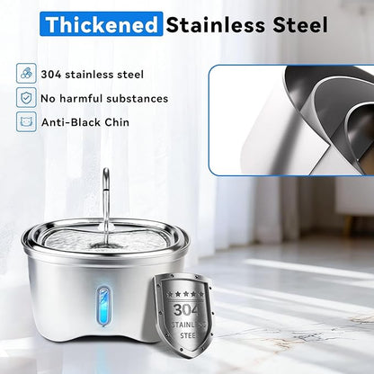 Cat Water Fountain Stainless Steel, 120oz/3.5l Water Fountains for Cats Indoor, Automatic Silent Pump, Easy Clean Water Bowl, with Replacement Filters, Unique Cat-Shaped Design