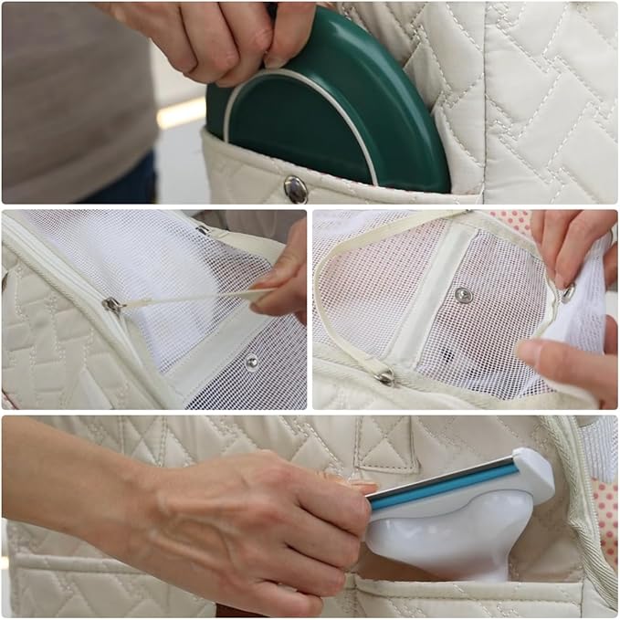 Small Dog Carrier Kitten Puppy Handbag with Multiple Pockets,Woman Style,Breathable Mesh Soft Cushion,Pets Tote Purse Picnic Travel Outdoor,MAX 6 lb (Cream, Small)