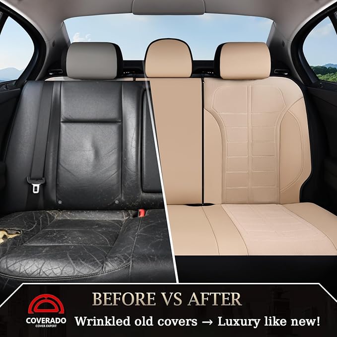 Coverado 3D Air Mesh Rear Car Seat Cover, Sports Carbon Fiber Design, Breathable Seat Protectors Airbag Compatible Comfort Universal for Most Cars, Van,Trucks, SUV, Beige