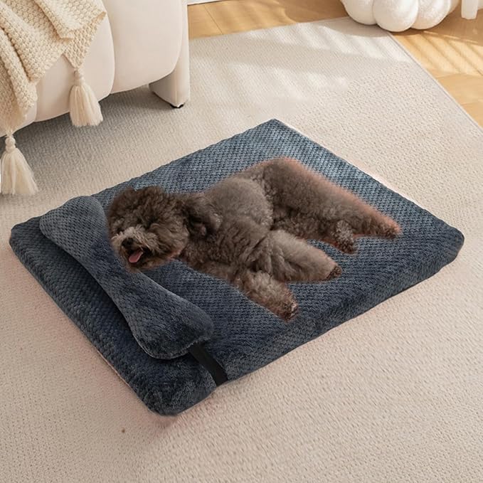 huraty Dog Bed with Pillow for Small Dogs, Orthopedic Dog Bed with Removable Cover, Washable Pet Bed Mat Suitable for Pets Up to 5 lbs, Charcoal 17.7x11.8x2 in