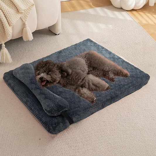 huraty Dog Bed with Pillow for Small Dogs, Orthopedic Dog Bed with Removable Cover, Washable Pet Bed Mat Suitable for Pets Up to 5 lbs, Charcoal 17.7x11.8x2 in