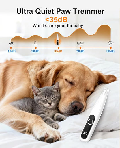 IREDOON 2026 New Pet Precision Trimmer, 35dB Low-Noise Dog Paw Trimmer with LED Light, Safe Curved Ceramic Blade Electric Pet Paw Grooming Kit for Dogs & Cats Paw, Ear, Face, Butt, Eyebrows