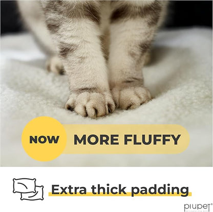 PiuPet® Self Heating Cat Bed 23.5 x 17.7inch - Thermal Self Warming Cat Mat for Indoor & Outdoor Use - Extra Soft Fluffy Blanket, Non-Electric Pad, Non-Slip Bottom, Removable & Washable Cover (White)