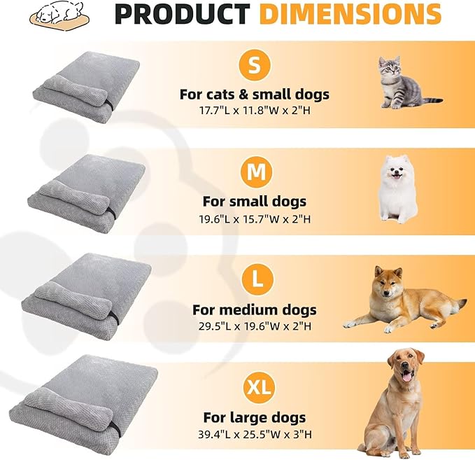 huraty Dog Bed with Pillow for Small Dogs, Orthopedic Dog Bed with Removable Cover, Washable Pet Bed Mat Suitable for Pets Up to 5 lbs, Coffee 17.7x11.8x2 in